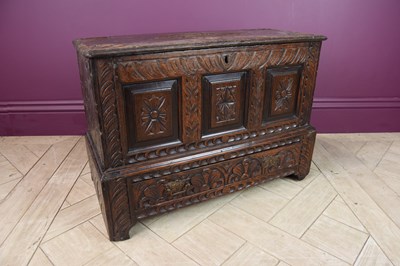 Lot 2248 - A 19th century carved oak coffer bach, with...