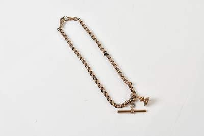 Lot 1779 - A 9ct gold Albert chain with T bar and yellow...