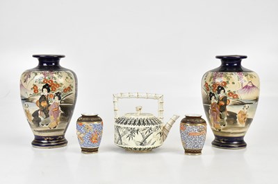 Lot 26 - A pair of Satsuma vases, height 24cm, a small...