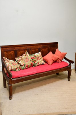 Lot 2241 - A George III oak settle, with panelled back,...