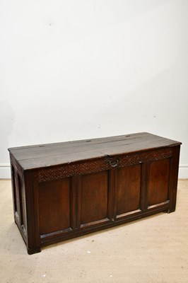 Lot 2247 - An 18th century oak coffer, with panelled...