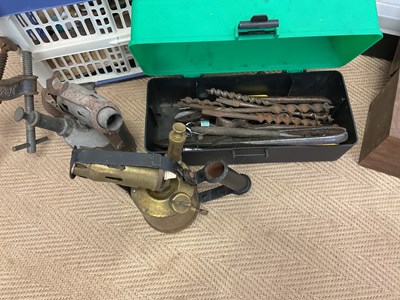 Lot 42 - A quantity of tools and two storage containers,...