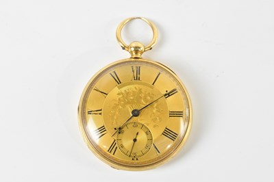 Lot 1796 - An 18ct yellow gold key wind open face pocket...