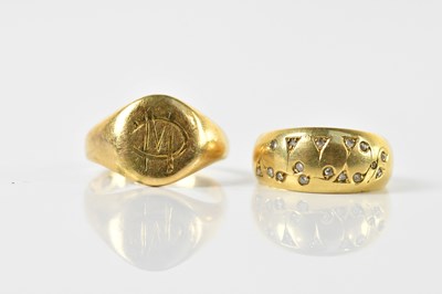 Lot 1327 - An 18ct yellow gold diamond set dress ring,...