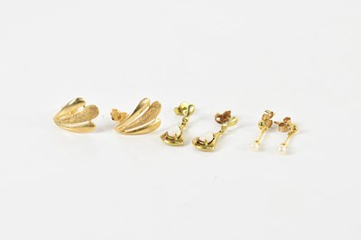 Lot 1699 - A pair of yellow metal earrings stamped '9k',...