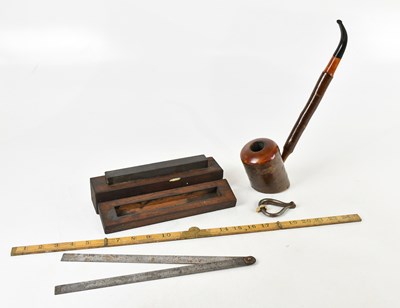 Lot 2557 - A vintage Bavarian pipe, folding rule, knife...