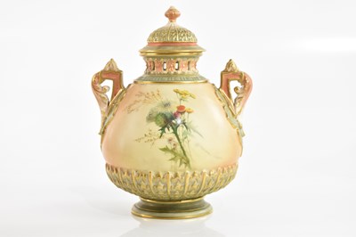 Lot 2757 - ROYAL WORCESTER; a hand painted twin handled...