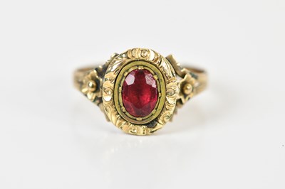Lot 1521 - A yellow metal small dress ring, af, size H,...