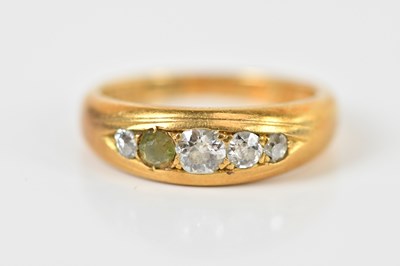Lot 1436 - An 18ct yellow gold and diamond set ring (one...