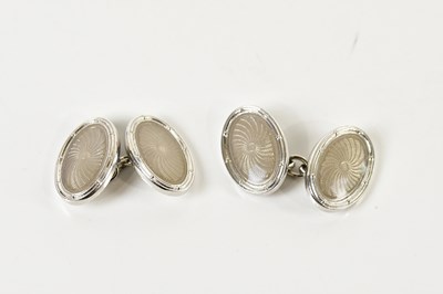 Lot 1700 - LONGMIRE; a pair of 18ct white gold and enamel...