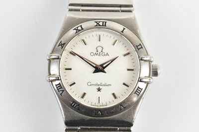 Lot 578 - OMEGA; a lady's stainless steel Constellation...