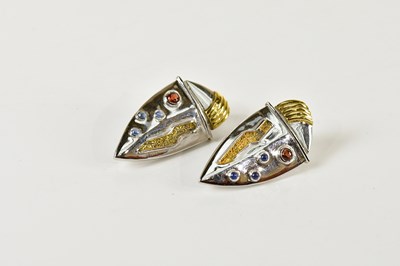 Lot 302 - A pair of modernist silver earrings, with...