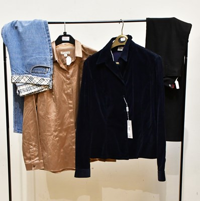 Lot 746 - BURBERRY; a tan brown satin blouse, a pair of...