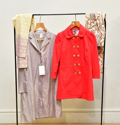 Lot 747 - JUICY COUTURE; a red cotton mix short fitted...