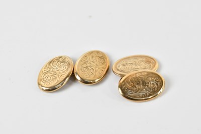 Lot 287 - A pair of 9ct gold cufflinks, each with oval...