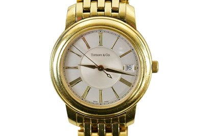 Lot 549 - TIFFANY & CO; an 18ct yellow gold wristwatch,...