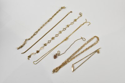 Lot 1598 - A group of 9ct yellow gold chains (some af),...