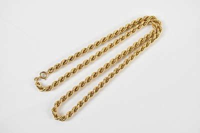 Lot 1597 - A 9ct yellow gold rope twist chain, length...