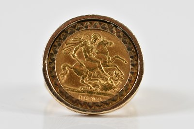 Lot 1330 - A Victorian half sovereign, 1894, now in 9ct...