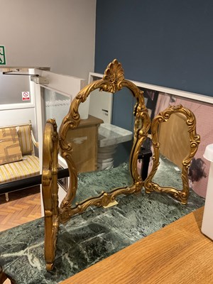 Lot 38 - A gilt wood serpentine fronted marble top...