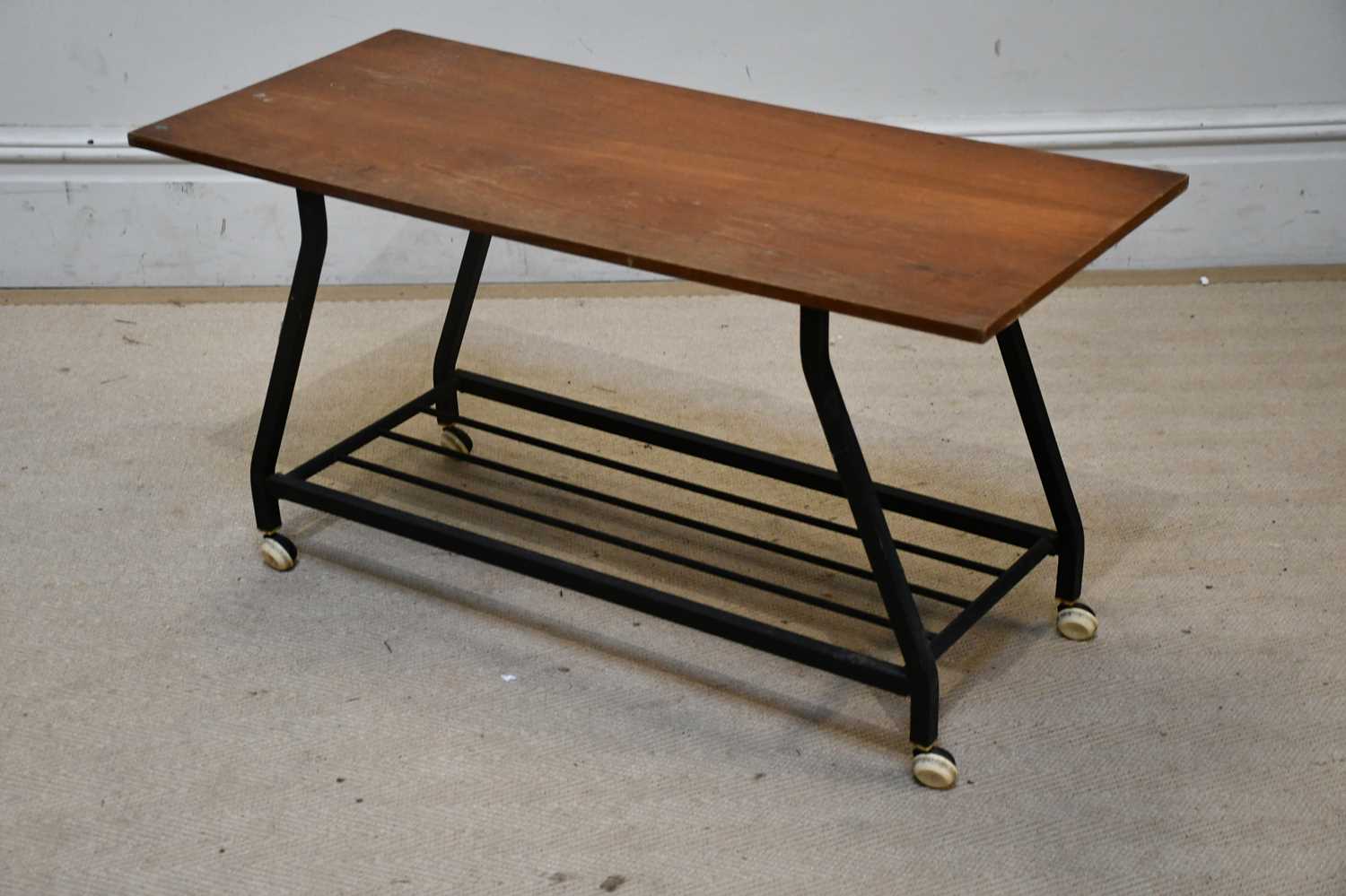 Lot 23 - A retro teak top coffee table, with metal...
