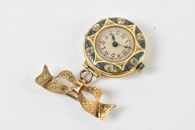 Lot 508 - An 18ct yellow gold pale blue enamelled and...