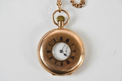 Lot 1784 - A 9ct gold crown wind half hunter pocket watch,...