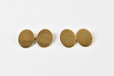 Lot 281 - A pair of 9ct yellow gold cufflinks, with...