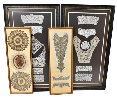 Lot 1147 - Four framed lace presentations to include...