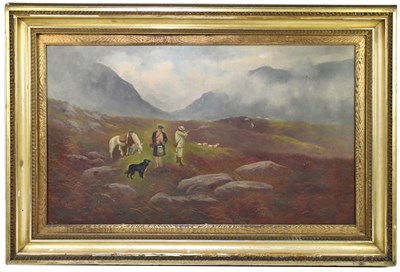 Lot 1349 - A. JAMES; naïve oil on canvas, highland grouse hunting scene