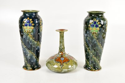 Lot 1421 - ROYAL DOULTON; a pair of Artware vases of...