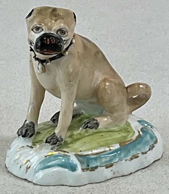Lot 201 - DERBY; an 18th century figure of a pug,...