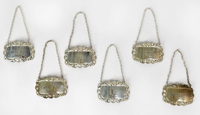 Lot 738 - Six Elizabeth II hallmarked silver decanter...