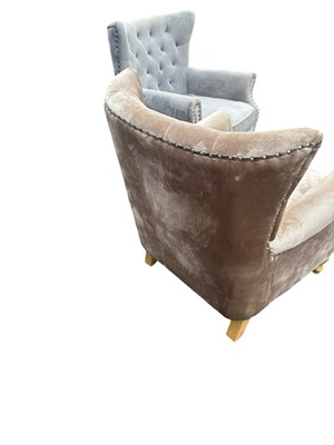 Lot 40 - A pair of modern grey upholstered wingback...