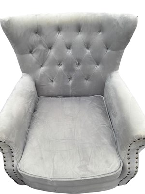 Lot 40 - A pair of modern grey upholstered wingback...