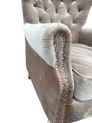 Lot 40 - A pair of modern grey upholstered wingback...