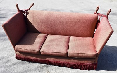 Lot 2749 - A three seater knole settee with chequered red...