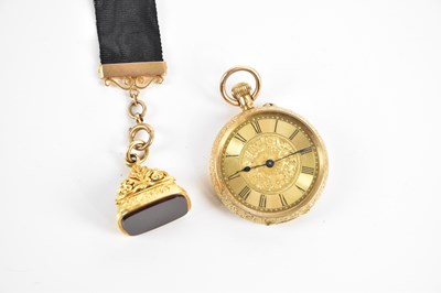 Lot 502 - A yellow metal crown wind open face pocket...