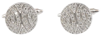Lot 1376 - A pair of 18ct white gold pavé set diamond...
