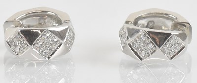 Lot 1392 - A pair of 18ct white gold diamond set small...