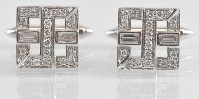 Lot 1380 - A pair of 18ct white gold diamond set...