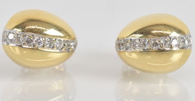 Lot 1385 - A pair of 18ct yellow gold diamond set domed...