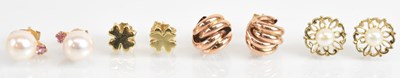 Lot 1394 - A pair of 9ct rose gold earrings and three...