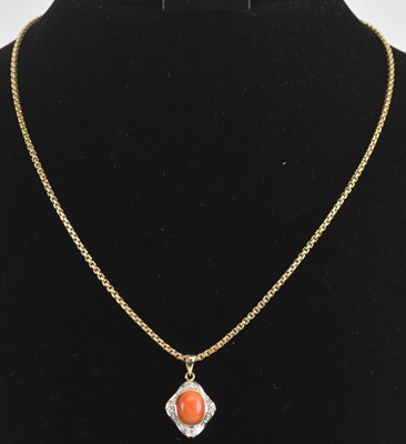 Lot 1481 - A 14ct yellow gold coral and diamond set...