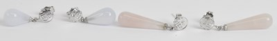 Lot 1408 - Two pairs of white metal moonstone drop...