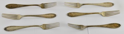 Lot 1147 - A set of six 800 grade silver table forks,...