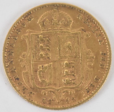 Lot 1530 - A Victoria half sovereign,1892, shield back,...