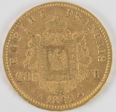 Lot 1528 - A Napoleon III 20 French francs gold coin,...