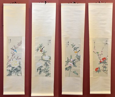 Lot 634 - A set of four Chinese hand painted scrolls