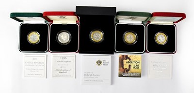Lot 647 - Five silver proof commemorative £2 coins,...